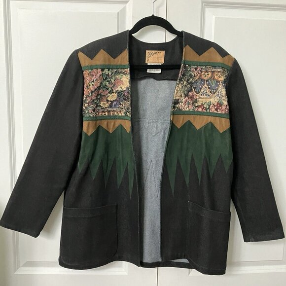 Judy Joannou Designs Jackets & Blazers - Vintage Judy Joannou Designs Blazer Handmade Tapestry Denim Mixed Material Patch